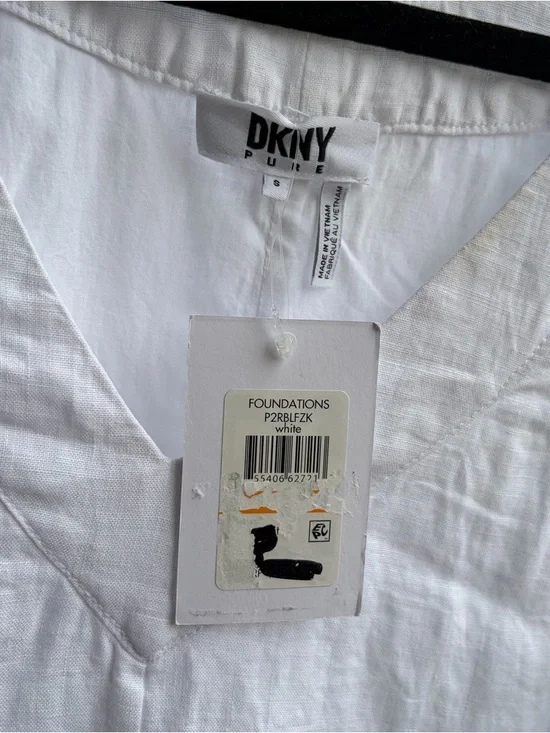 🆕DKNY Pure White Linen Maxi Dress Sleeveless Side Slit Summer Dress Size S Chic - Picture 14 of 15